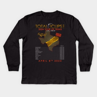 Total Solar Eclipse 2024 Tour of Texas Kids Long Sleeve T-Shirt